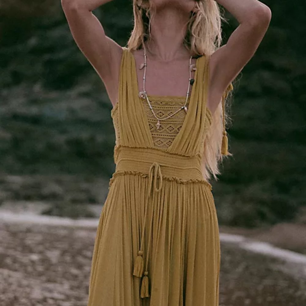 Free people Santa Maria Mossy Gold Maxi Dress